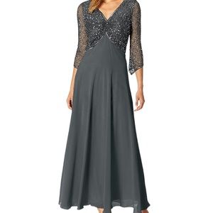 J Kara Women's 3/4 Sleeve V-Neck Beaded Top Long Gown BNWT size 16